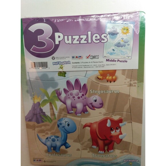 3 Pack Puzzles Dinosaurs Happy Pets Weather for Ages 1 1/2+   4 to 6 Pieces Each - Picture 1 of 12